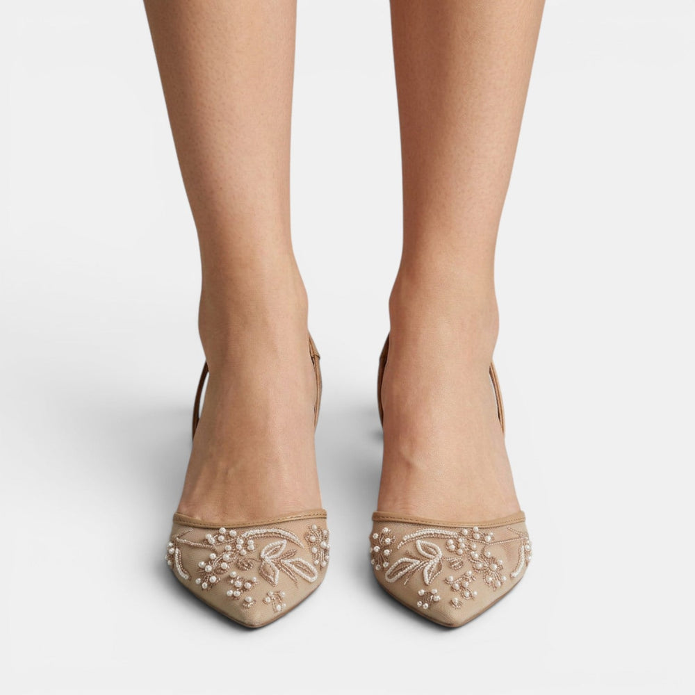 Women's Embroidered Mesh Heeled Sandals