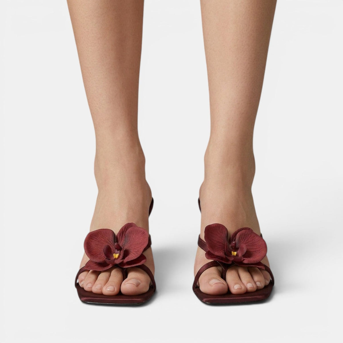 Women's Burgundy Floral Heeled Sandals