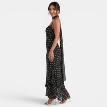 Women's Black Polka Dot Halter Maxi Dress