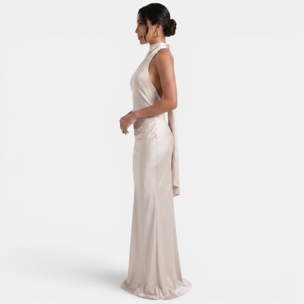 Women's Halter Satin Maxi Dress
