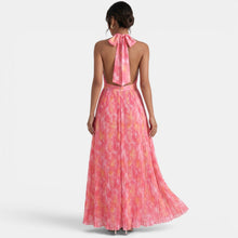Women's Pleated Pink Halter Maxi Dress