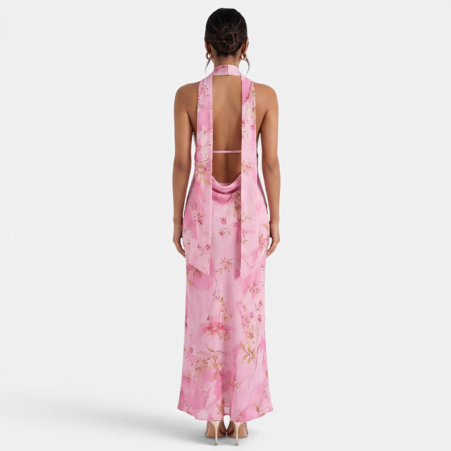 Backless Floral Halter Dress