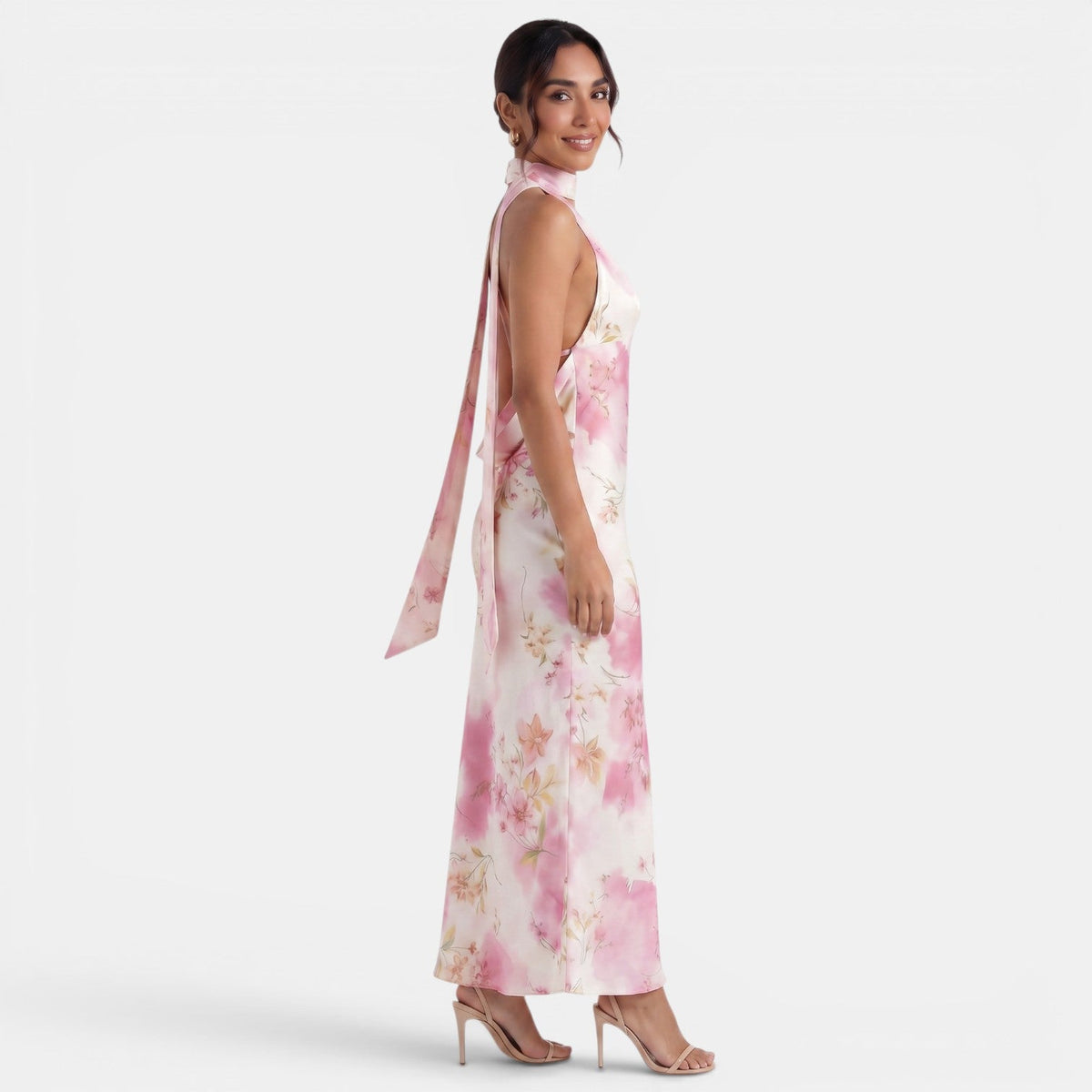 Backless Floral Halter Dress