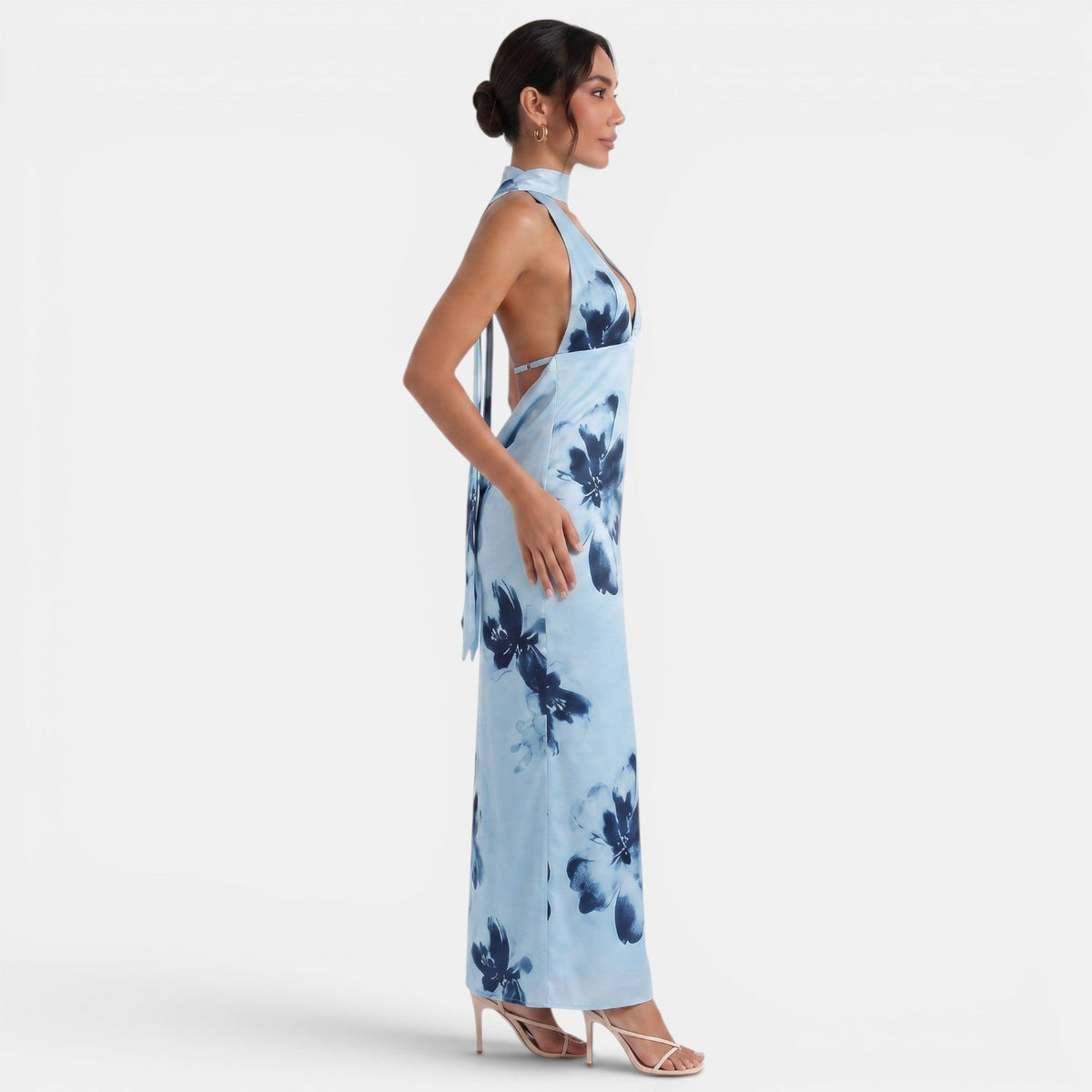 Backless Floral Halter Dress