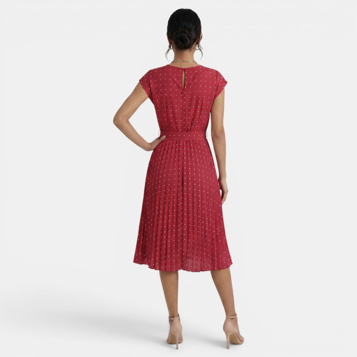 Women's Polka Dot Short Sleeve Midi Dress