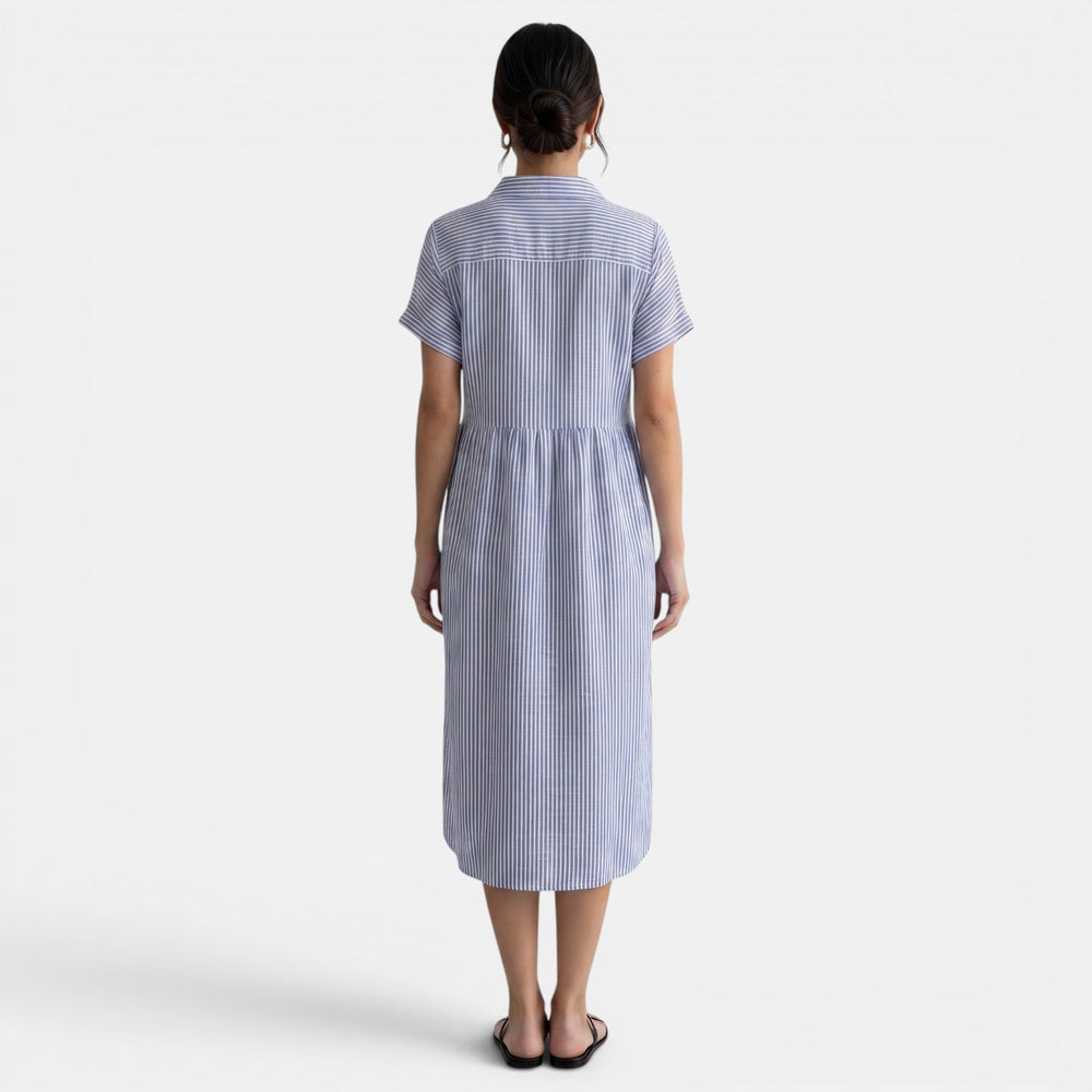 Casual Striped Loose Cotton Linen Dress