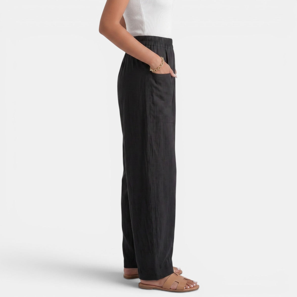 Women's Wide Linen Pants with Elastic Waist