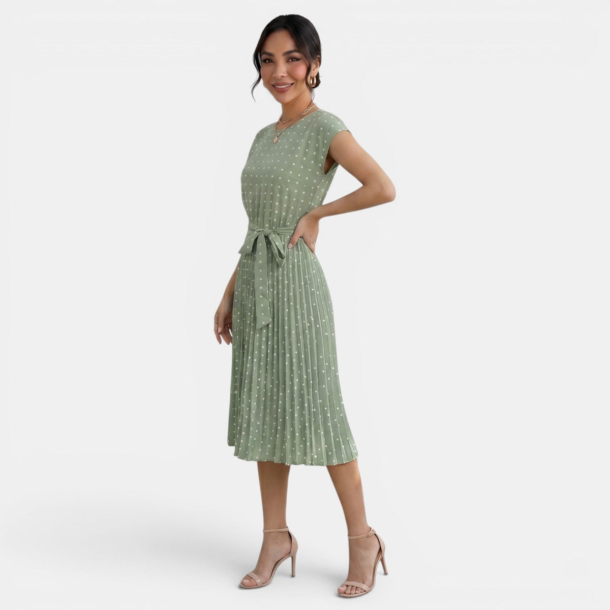 Women's Polka Dot Short Sleeve Midi Dress