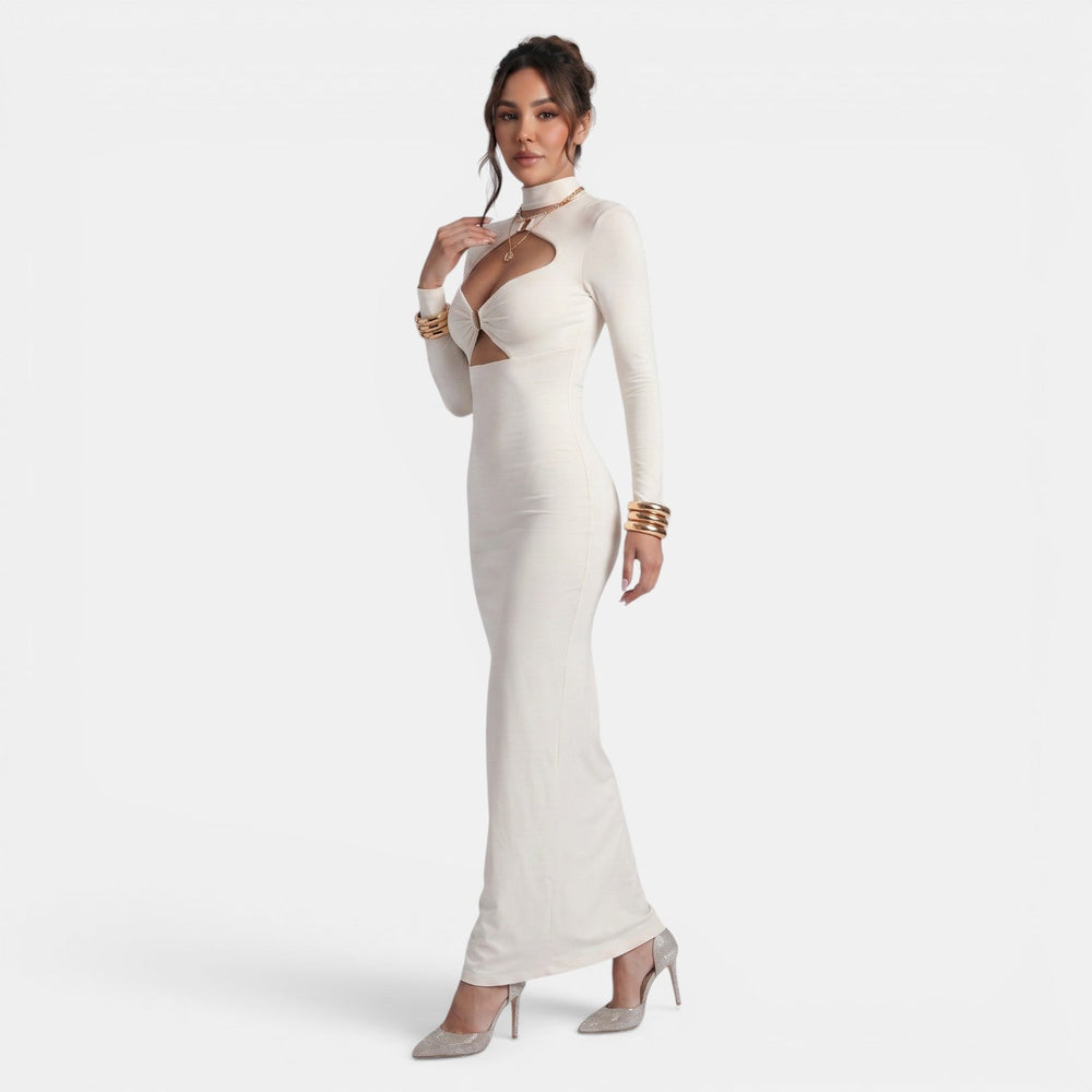 Elegant Solid Color Cut-Out Bodycon Maxi Dress for Women