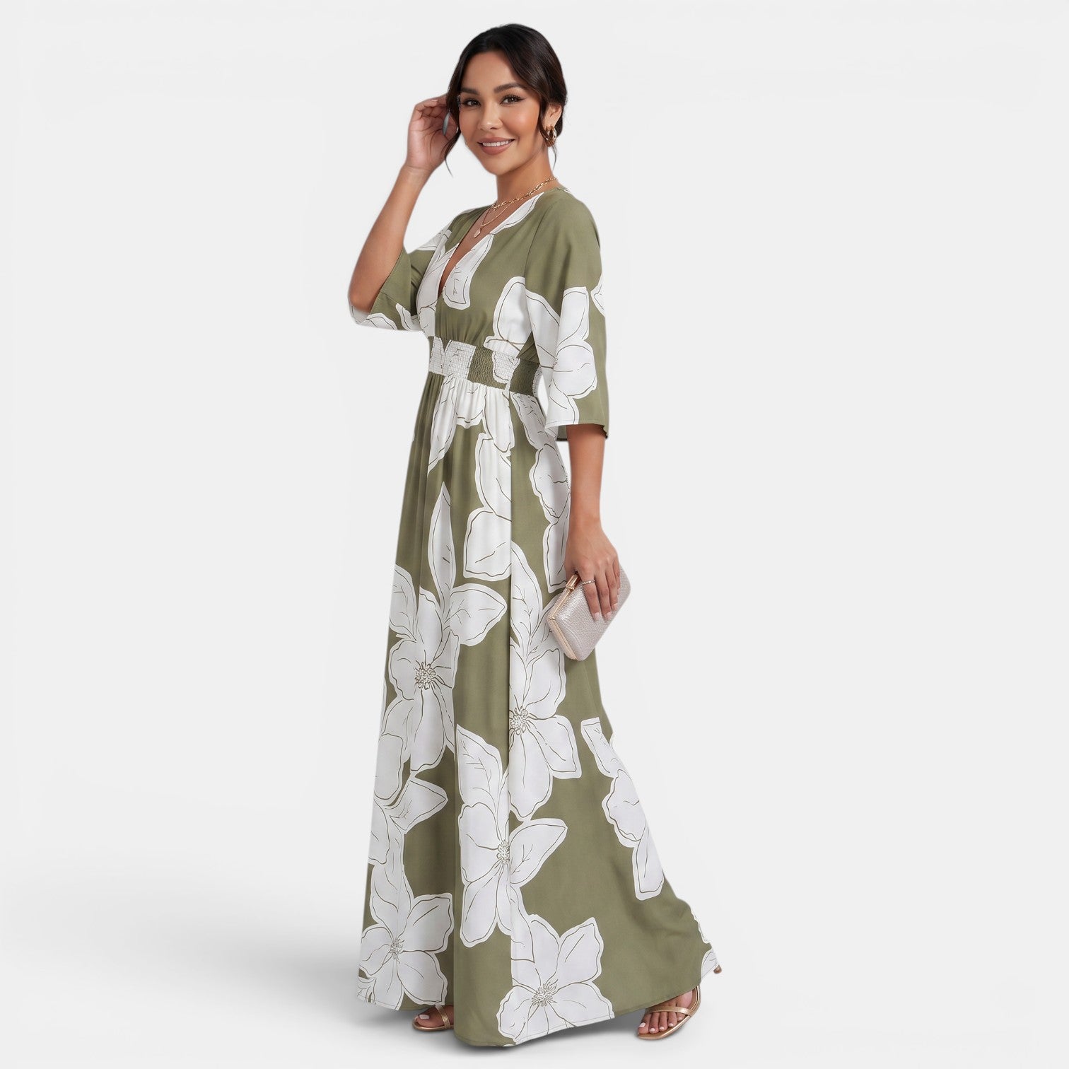 Women's V-Neck Floral Maxi Dress