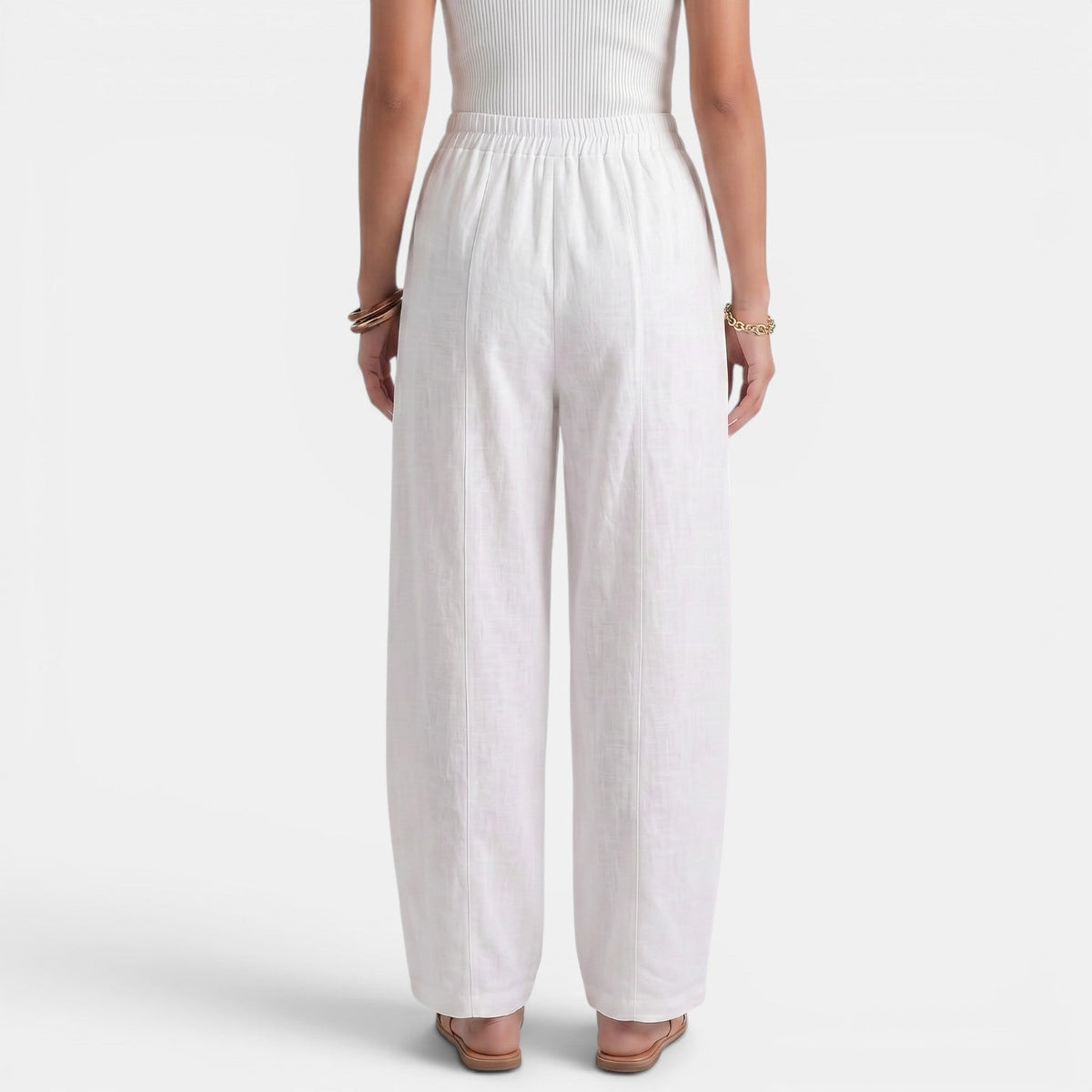 Women's Wide Linen Pants with Elastic Waist