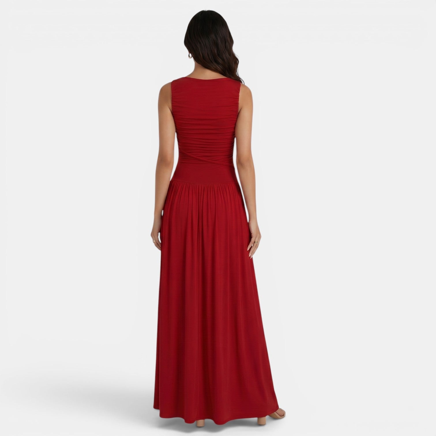 Women's Elegant Solid Color Sleeveless Pleated Bodycon Dress