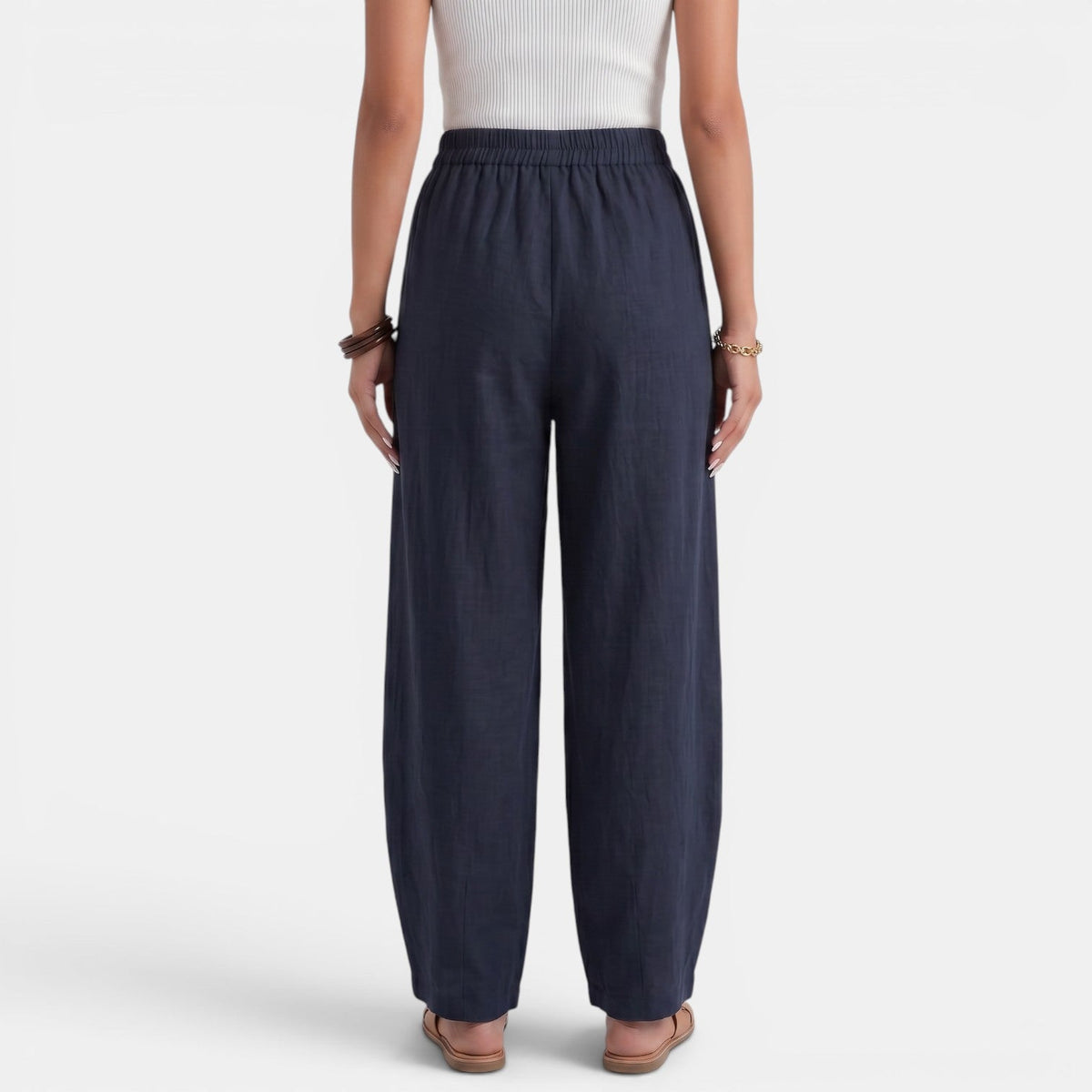 Women's Wide Linen Pants with Elastic Waist