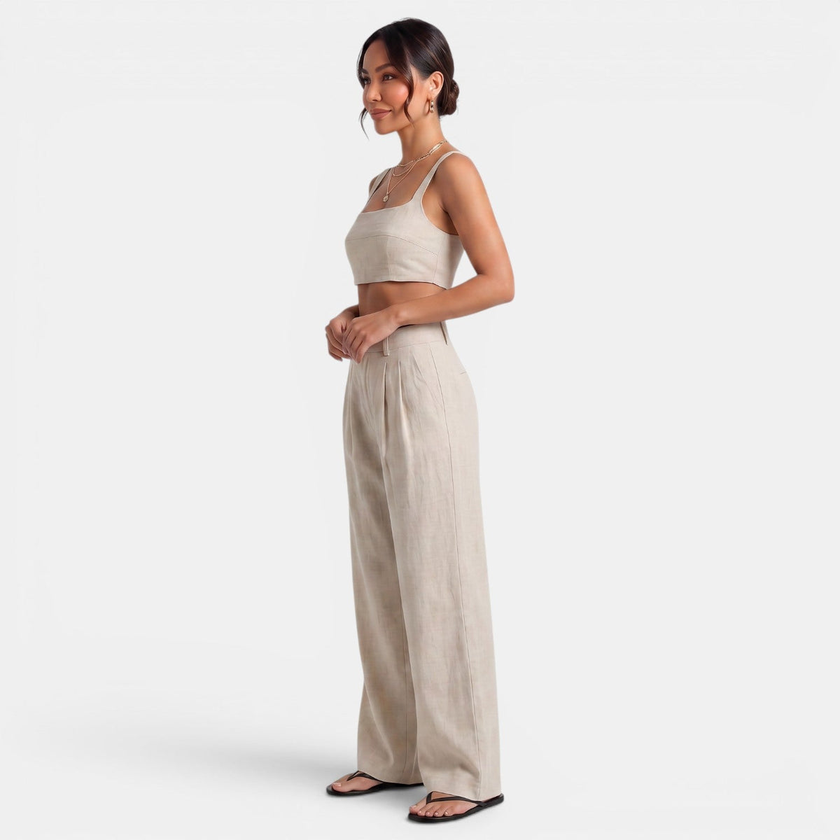 Women's Khaki Linen Set