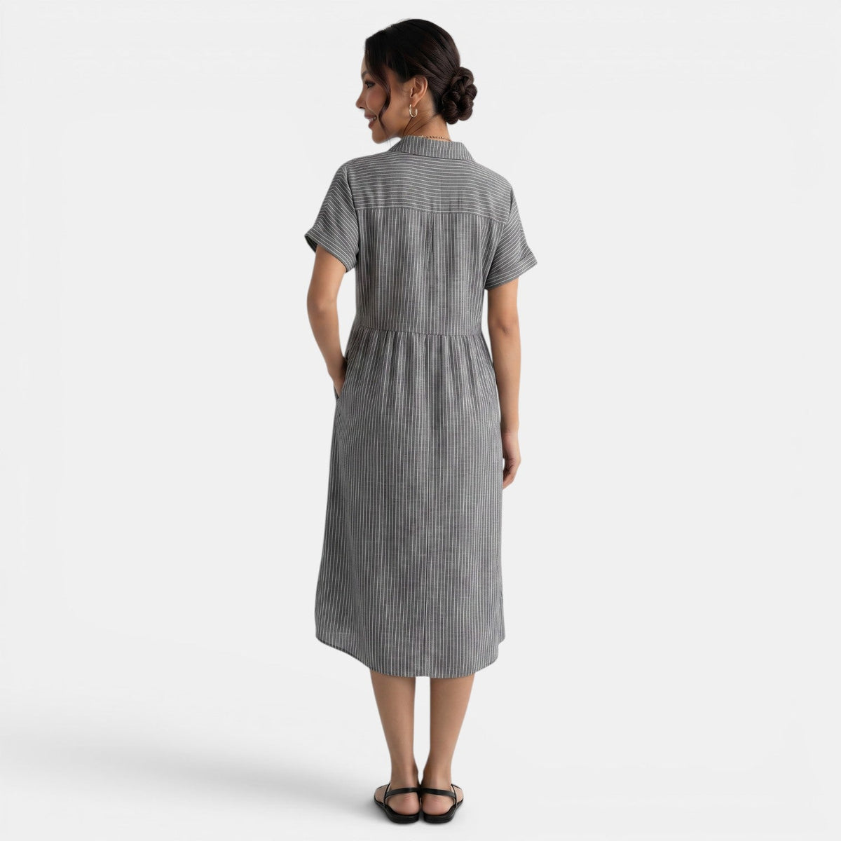 Casual Striped Loose Cotton Linen Dress