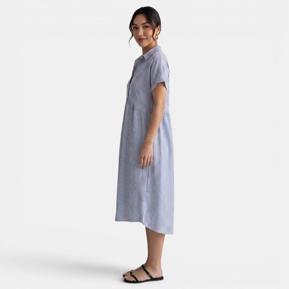 Casual Striped Loose Cotton Linen Dress
