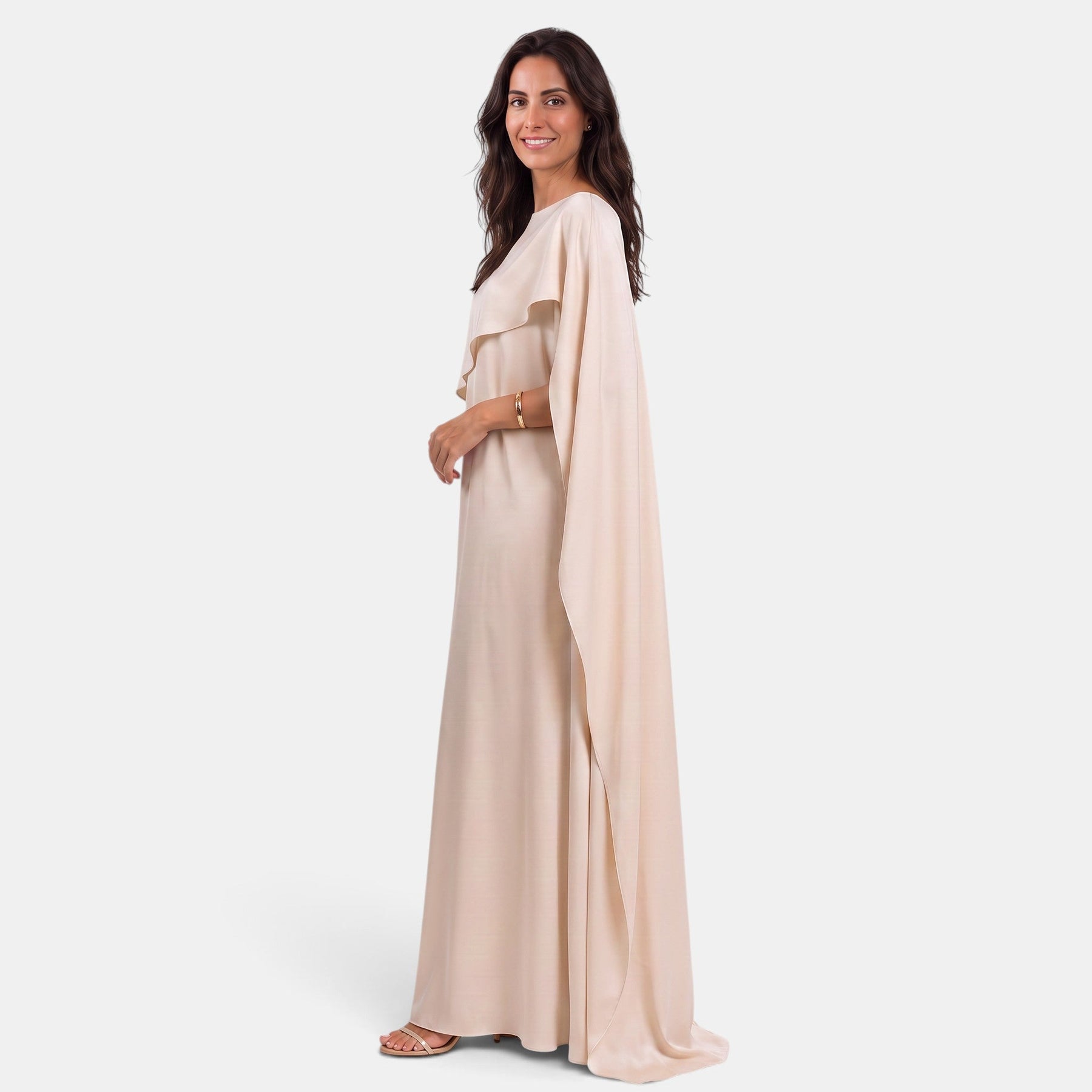 Elegant Women's Long Dress with Draped Cape for Party
