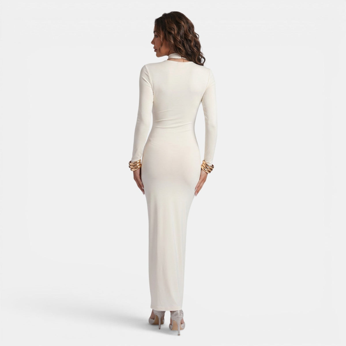 Elegant Solid Color Cut-Out Bodycon Maxi Dress for Women