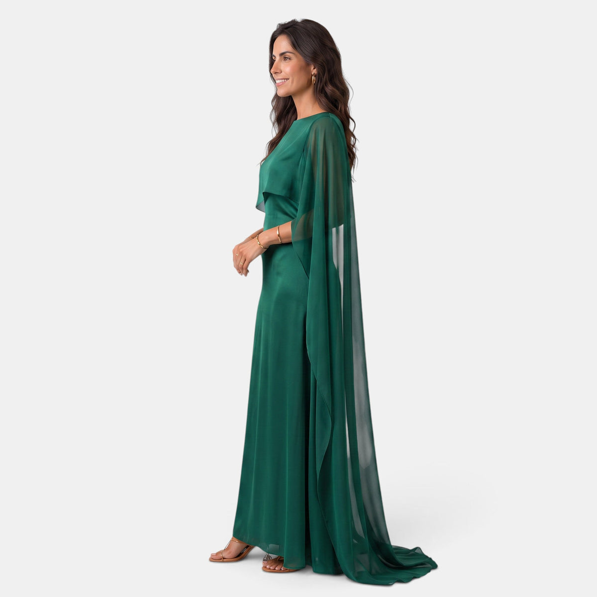 Elegant Women's Long Dress with Draped Cape for Party