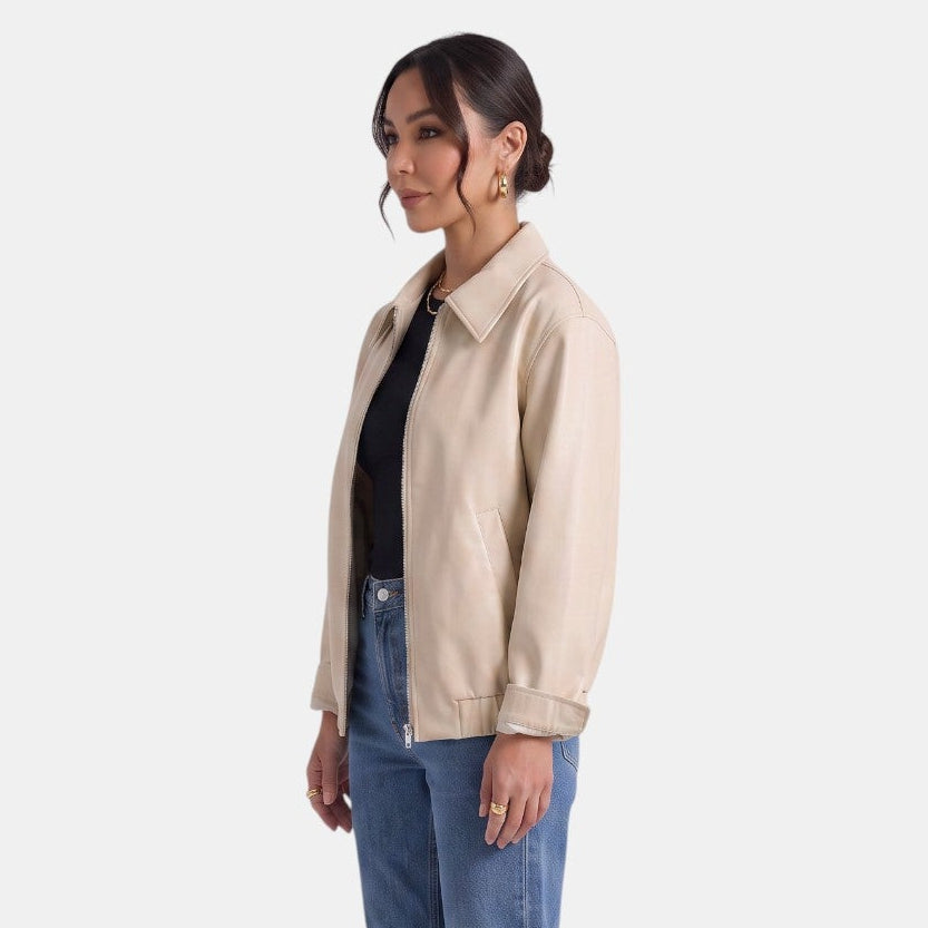 Premium Women's Long Jacket – Oversized Faux Leather with Zipper