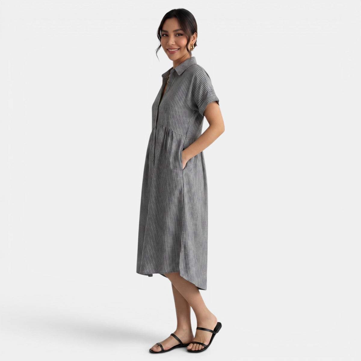 Casual Striped Loose Cotton Linen Dress
