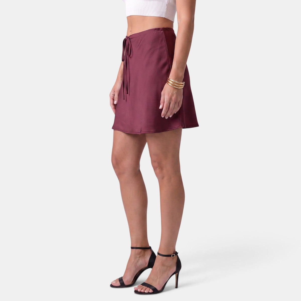 Women's Satin Mini Skirt with Drawstring