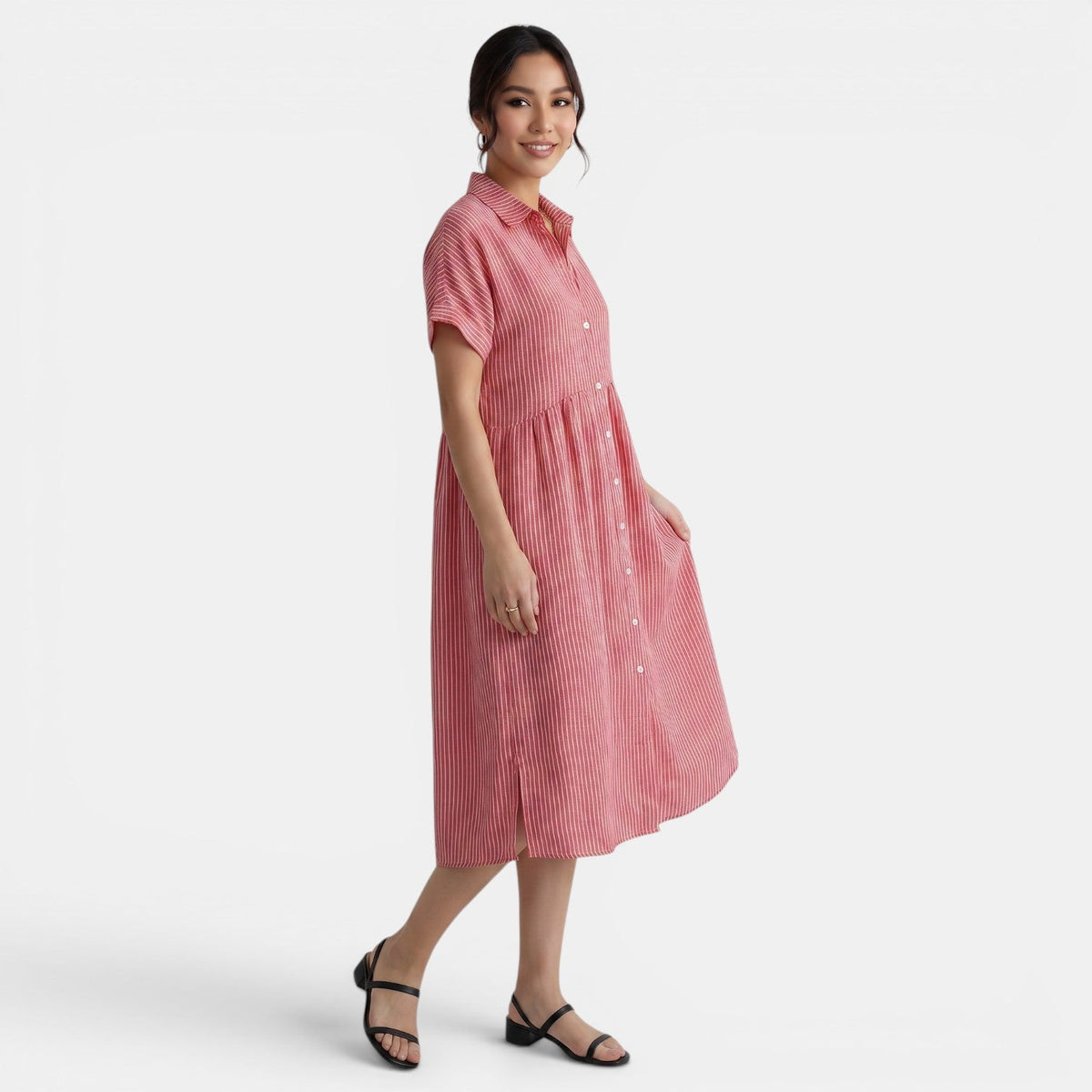 Casual Striped Loose Cotton Linen Dress