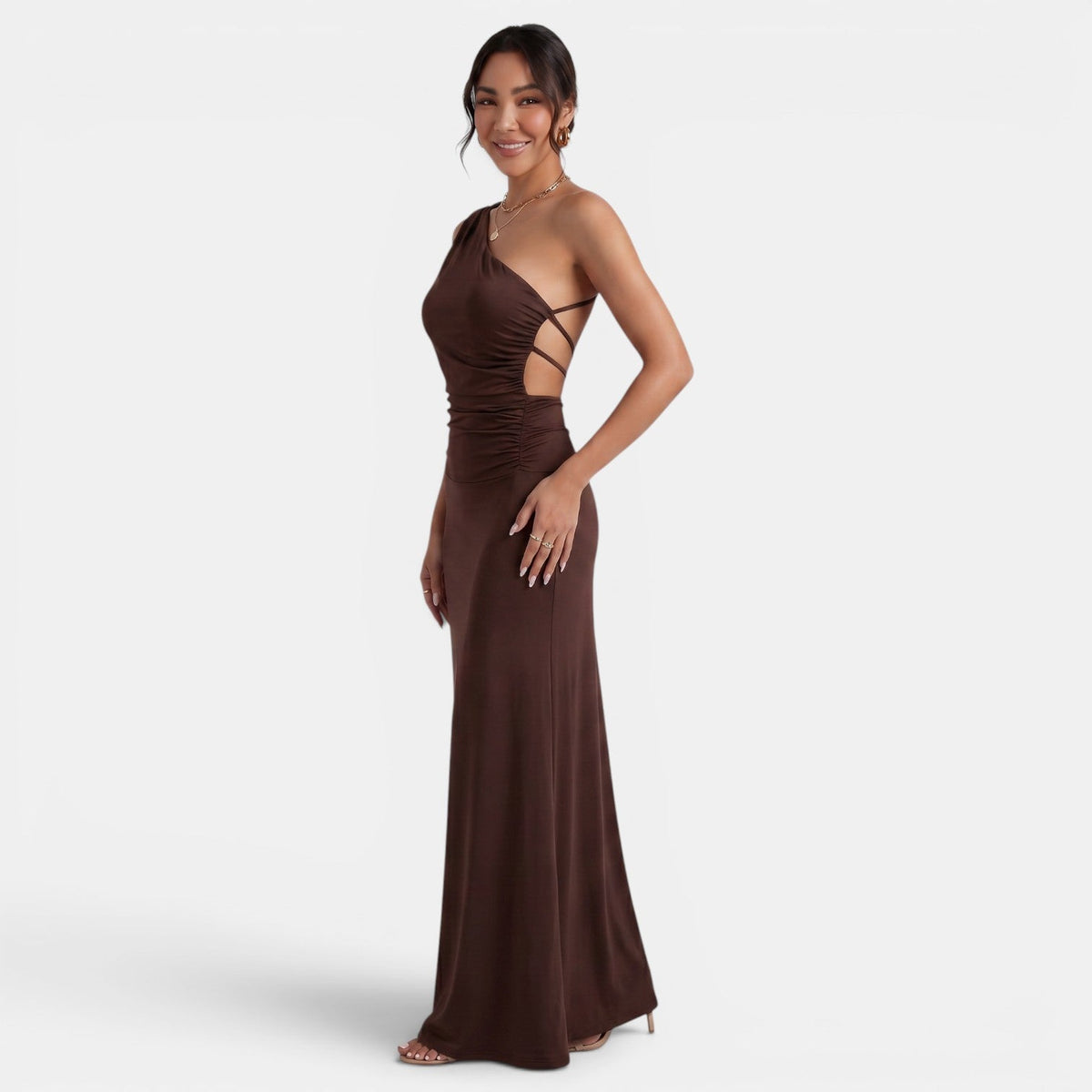 Women's Brown Open-Back Dress