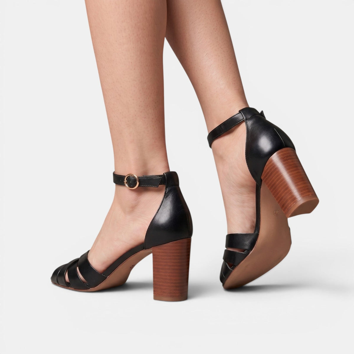 Women's Leather Block-Heel Sandals