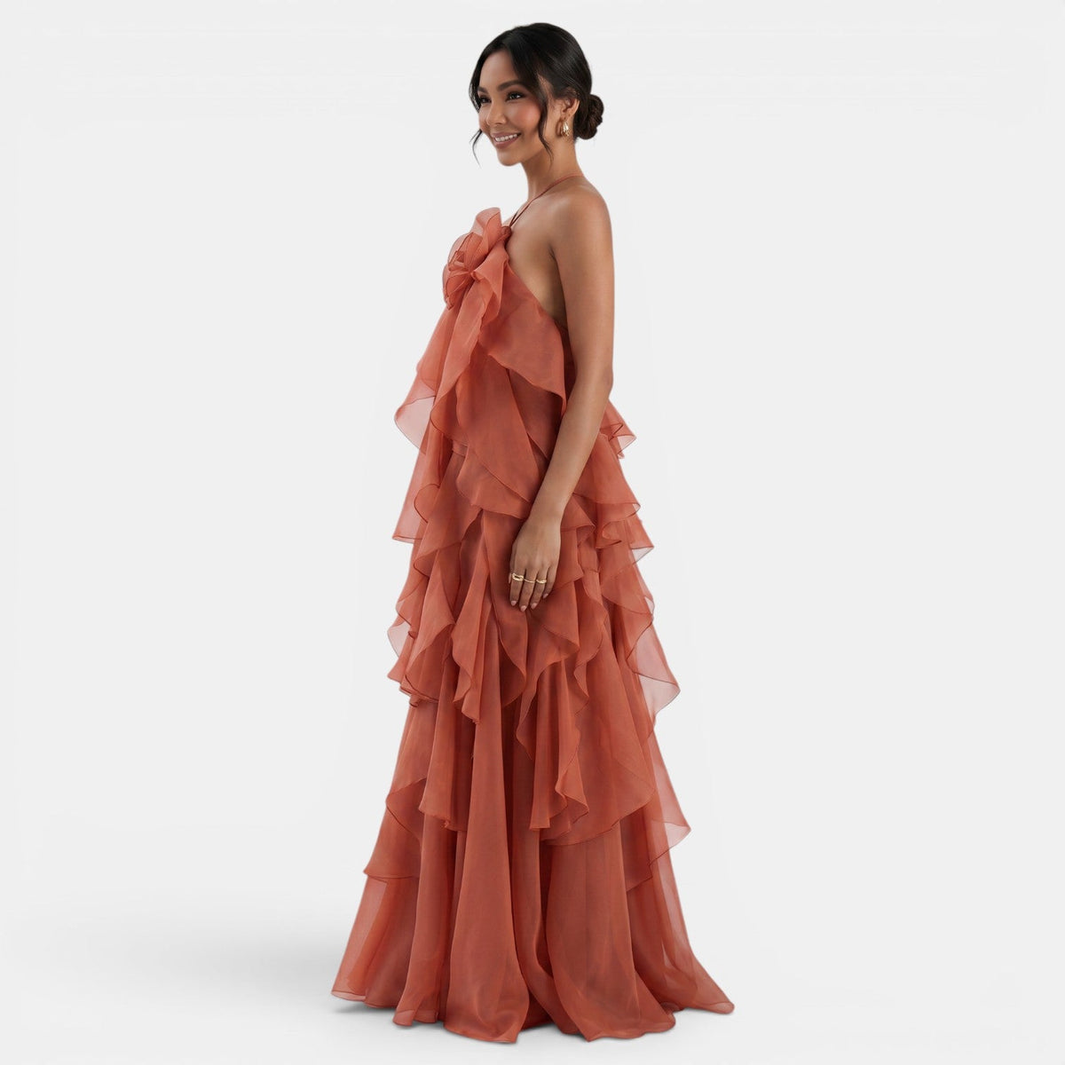 Women's Long Halter Dress with Flower