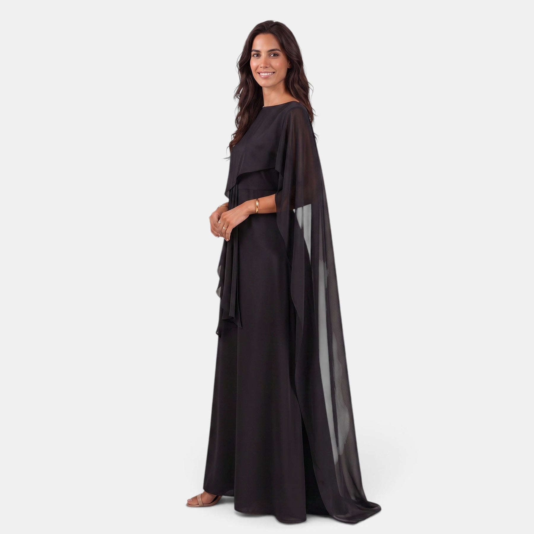 Elegant Women's Long Dress with Draped Cape for Party