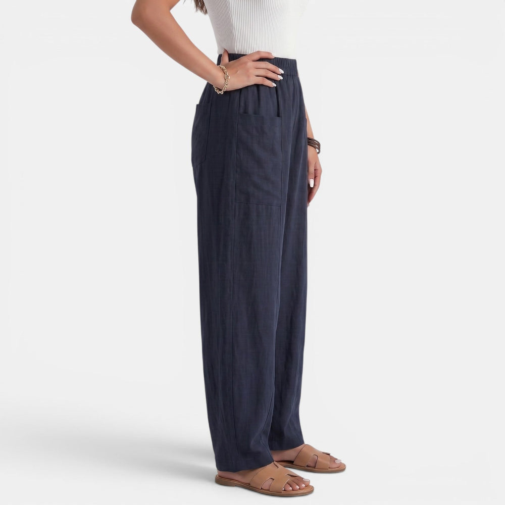 Women's Wide Linen Pants with Elastic Waist