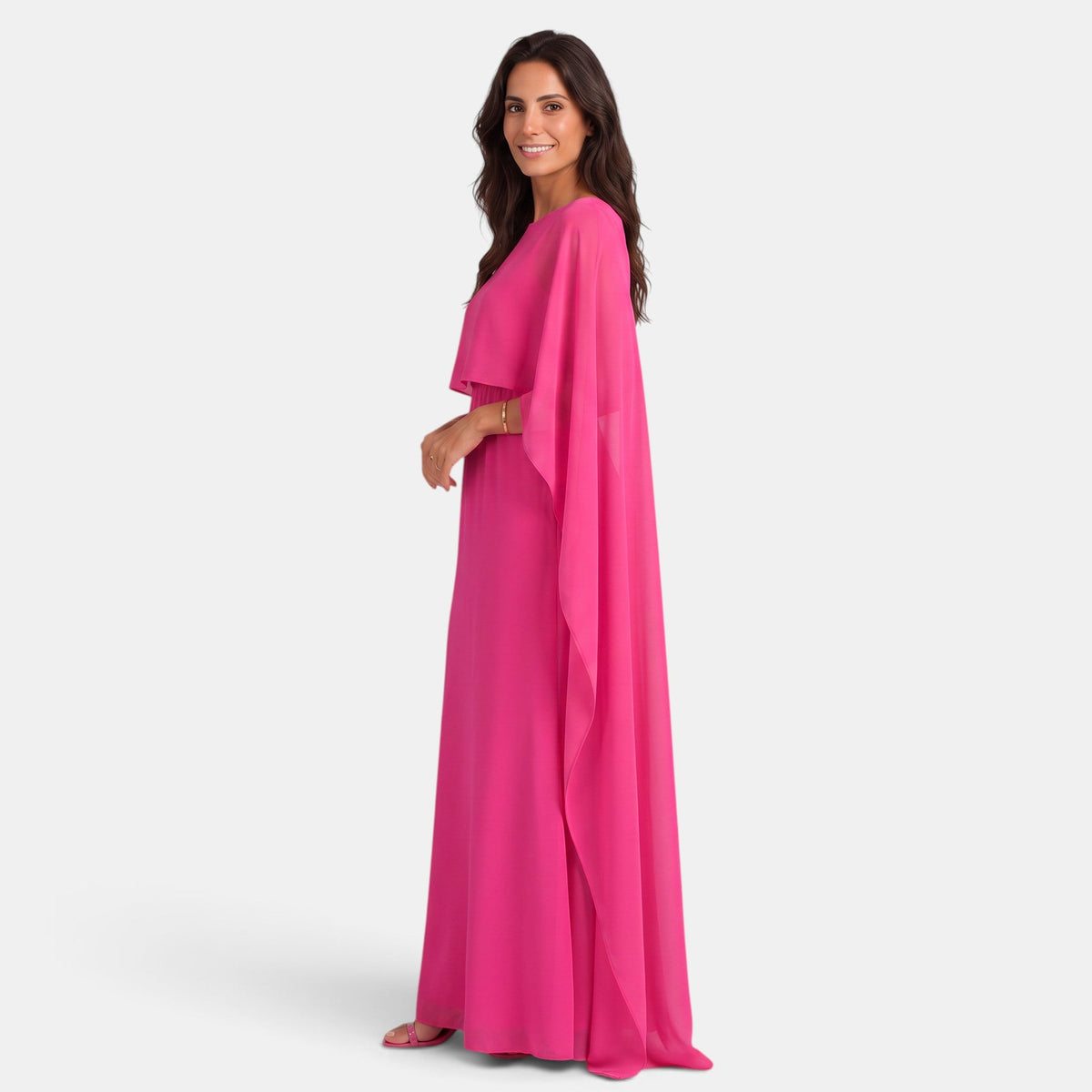 Elegant Women's Long Dress with Draped Cape for Party