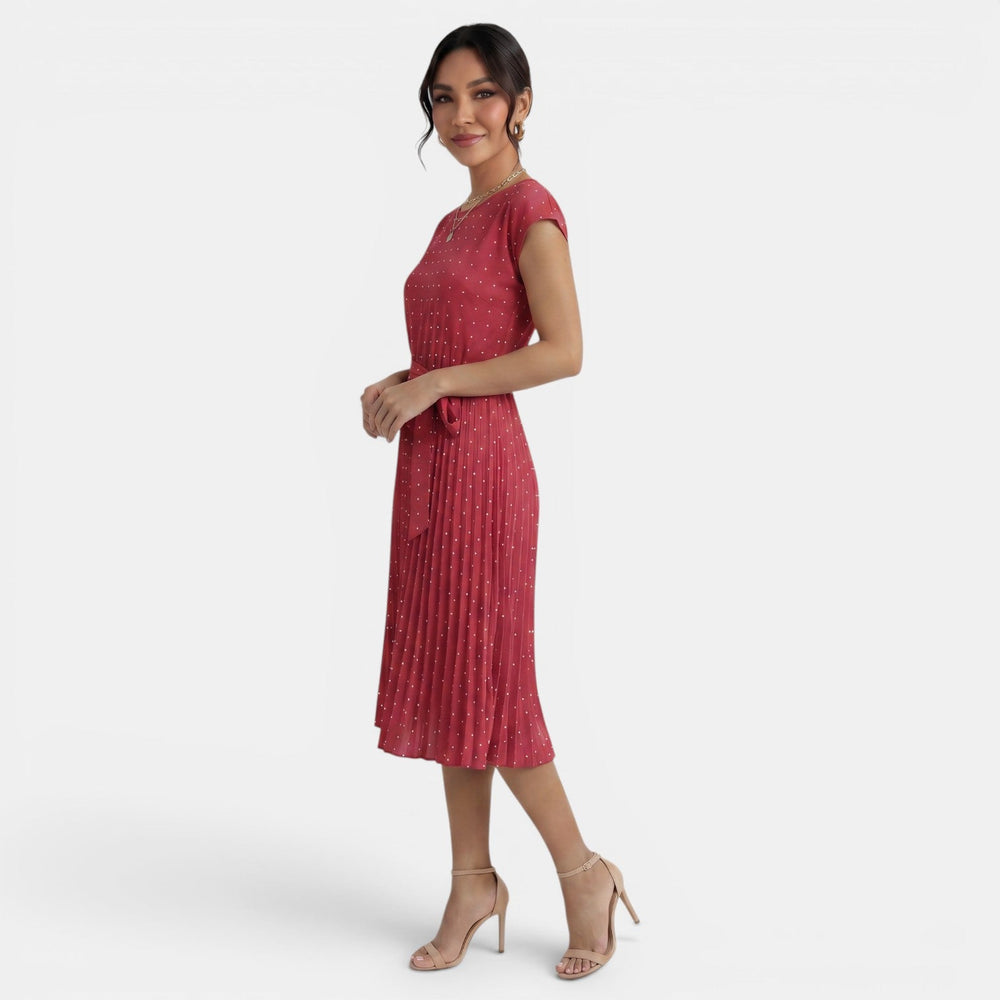 Women's Polka Dot Short Sleeve Midi Dress