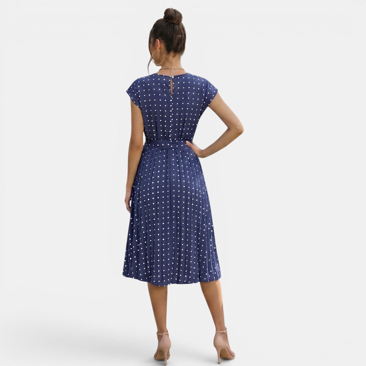 Women's Polka Dot Short Sleeve Midi Dress