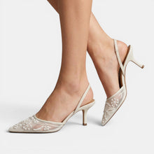 Women's Embroidered Mesh Heeled Sandals