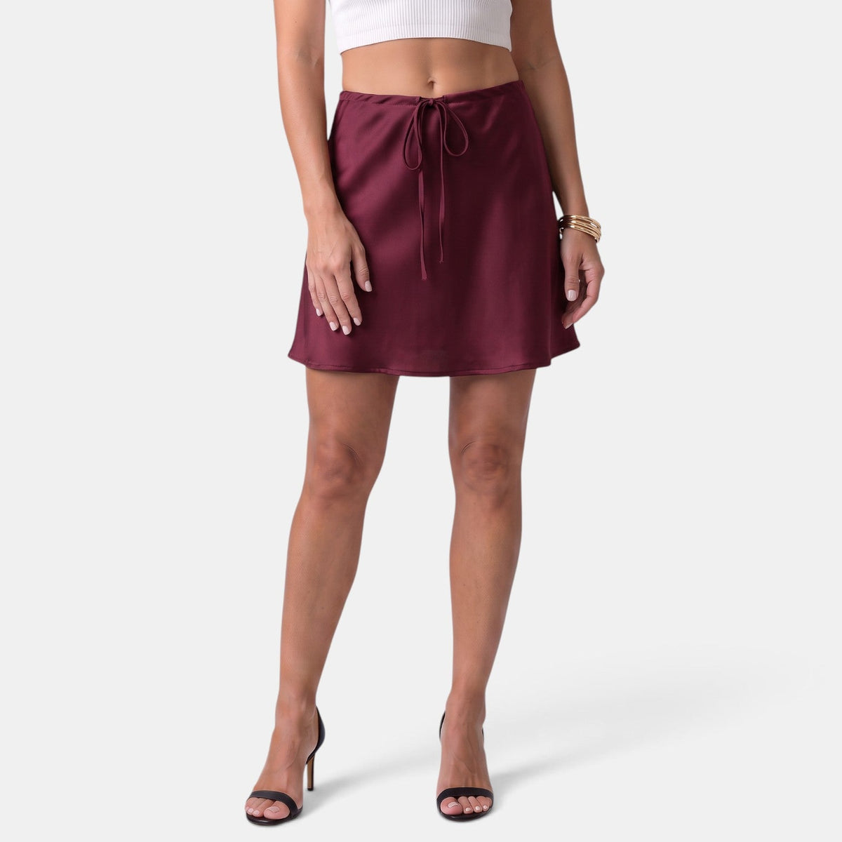 Women's Satin Mini Skirt with Drawstring