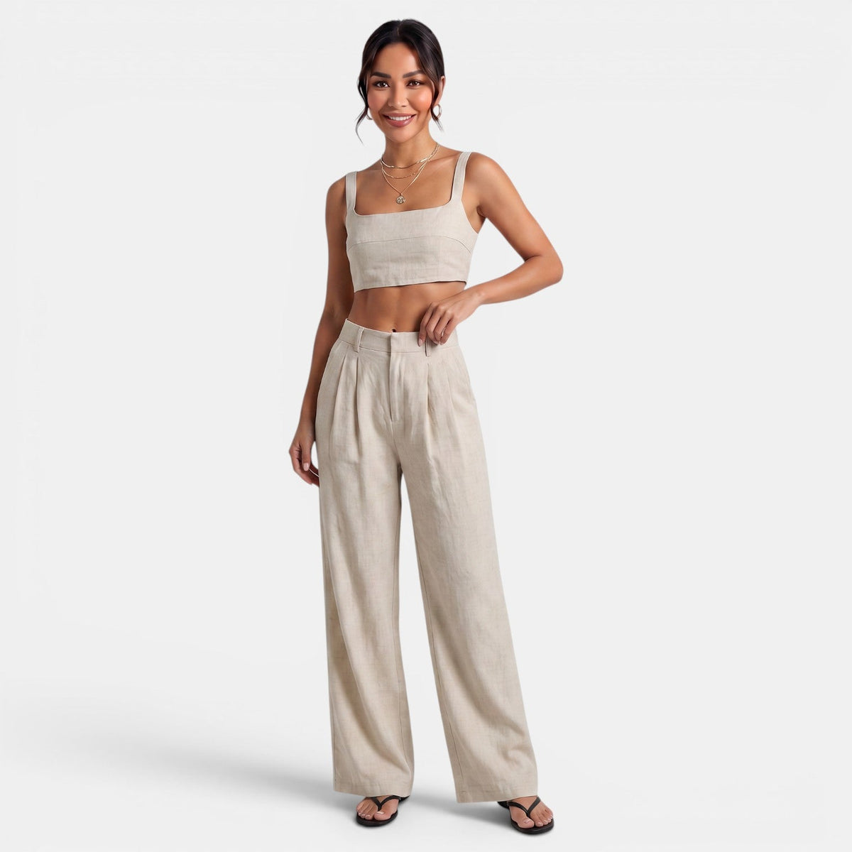 Women's Khaki Linen Set