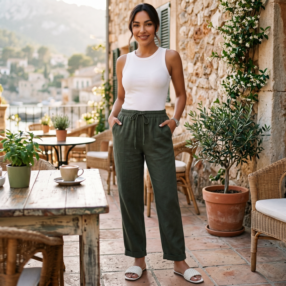 Women's High-Waisted Linen Pants
