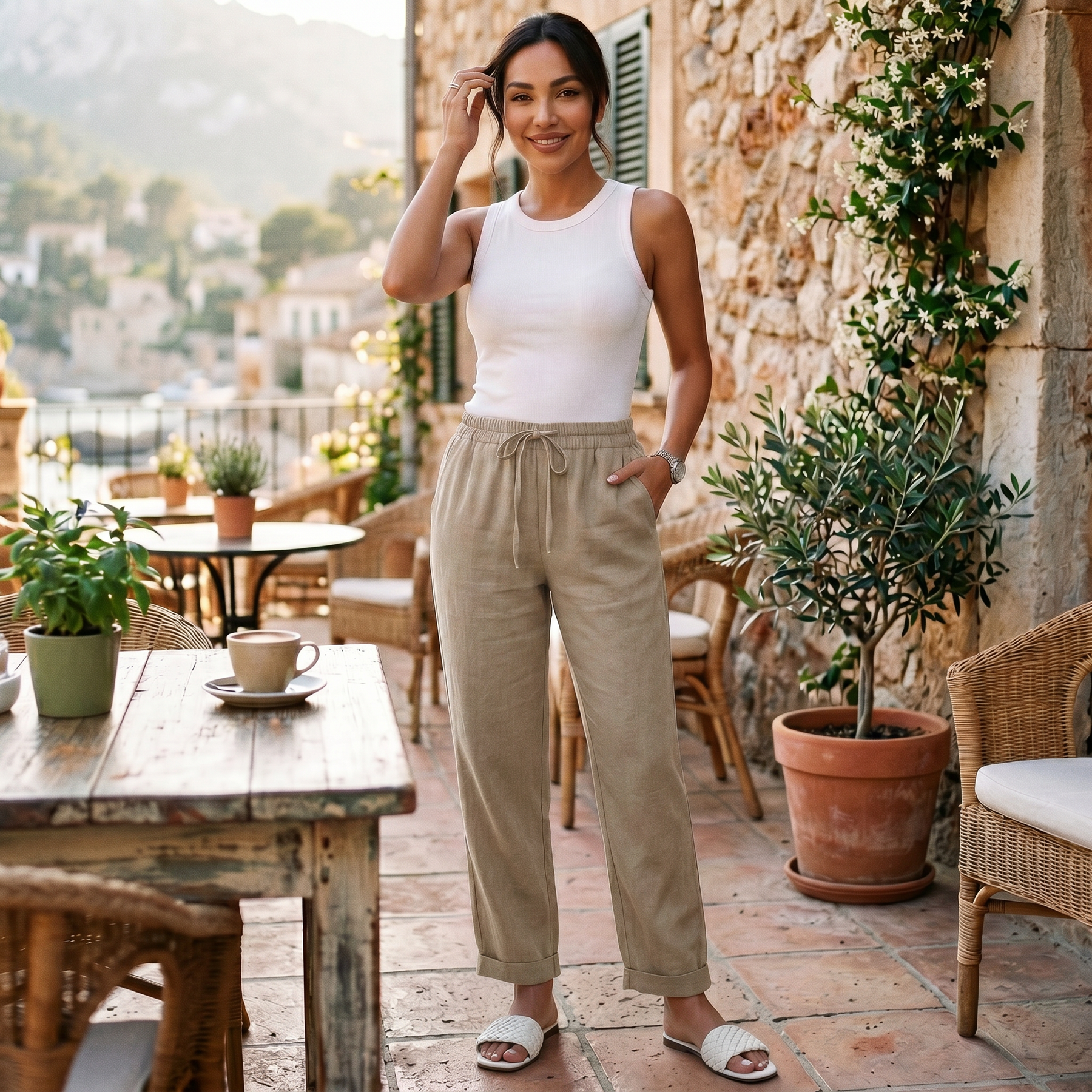 Women's High-Waisted Linen Pants