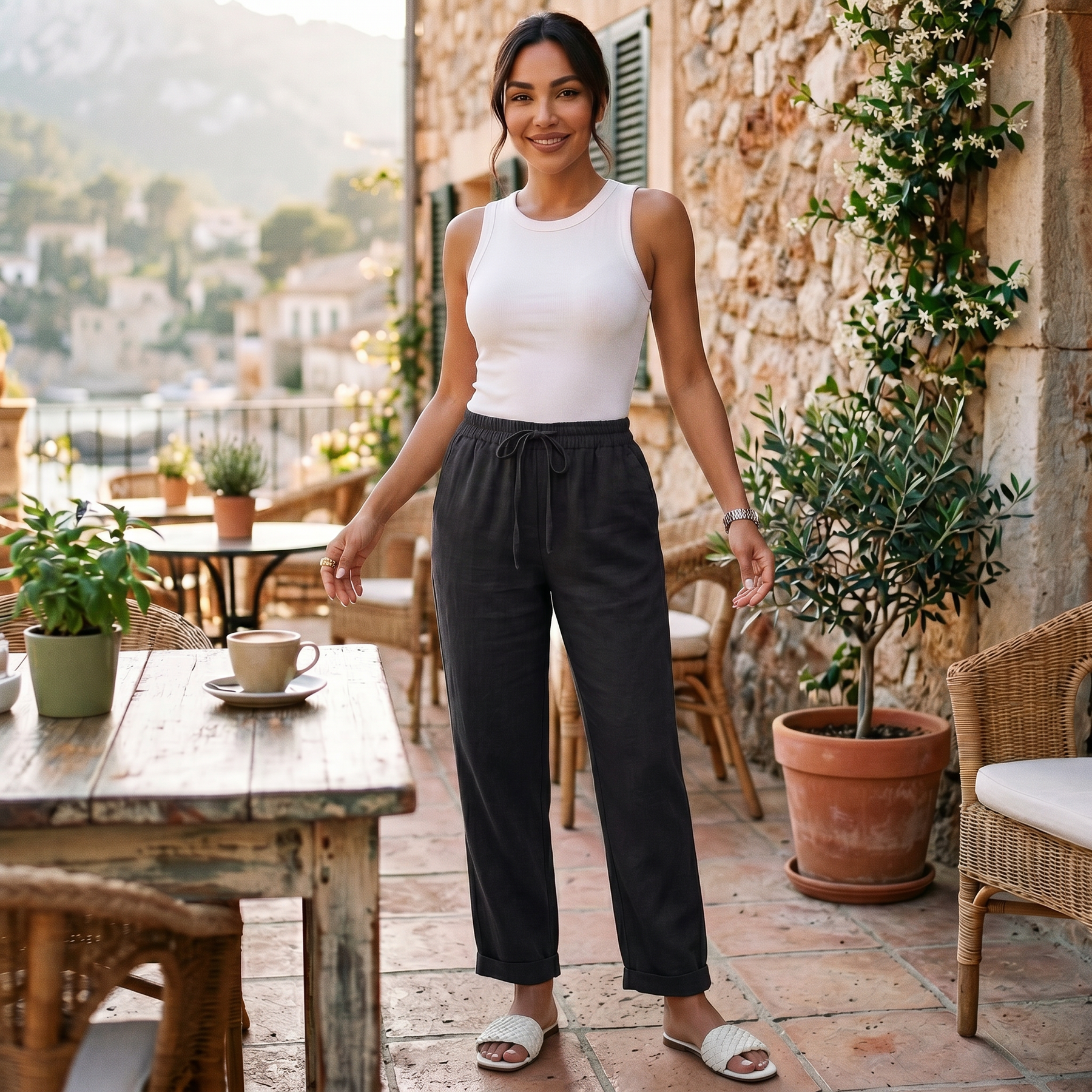 Women's High-Waisted Linen Pants