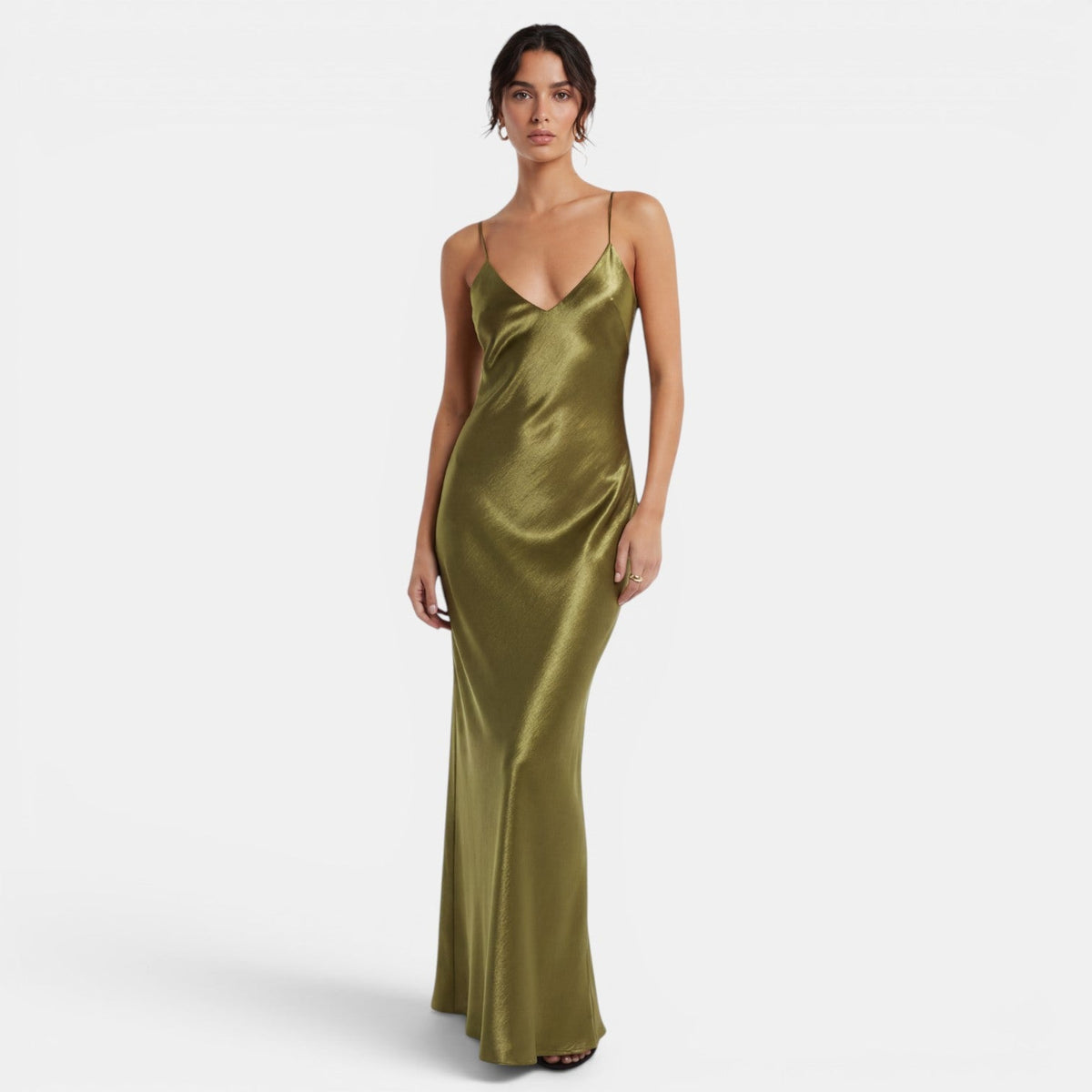 Olive Green Satin Slip Dress