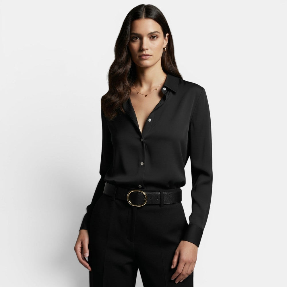 Women's Loose-fitting Shirt with Lapel and Buttons, Long Sleeve