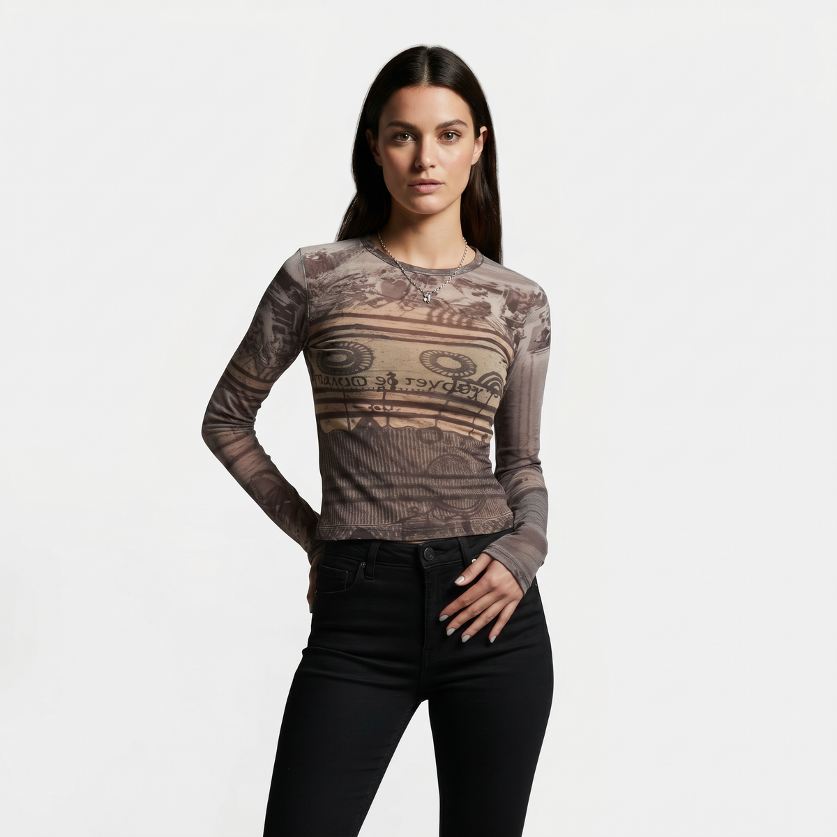 Women's Printed Mesh Long Sleeve Top Lightweight Fit