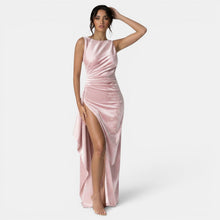 Long Satin Dress with Open Back and Slit