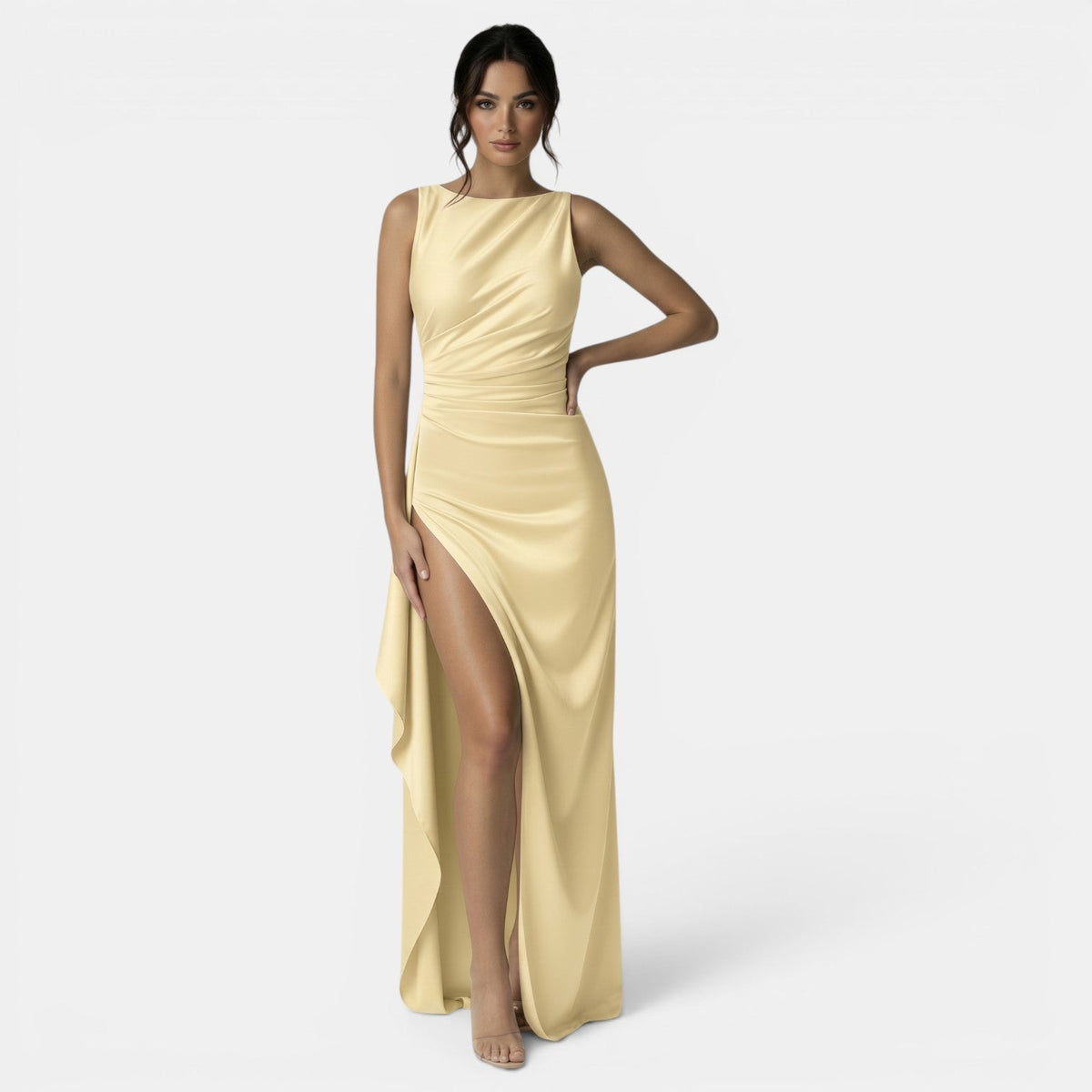 Long Satin Dress with Open Back and Slit