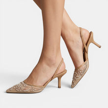 Women's Embroidered Mesh Heeled Sandals