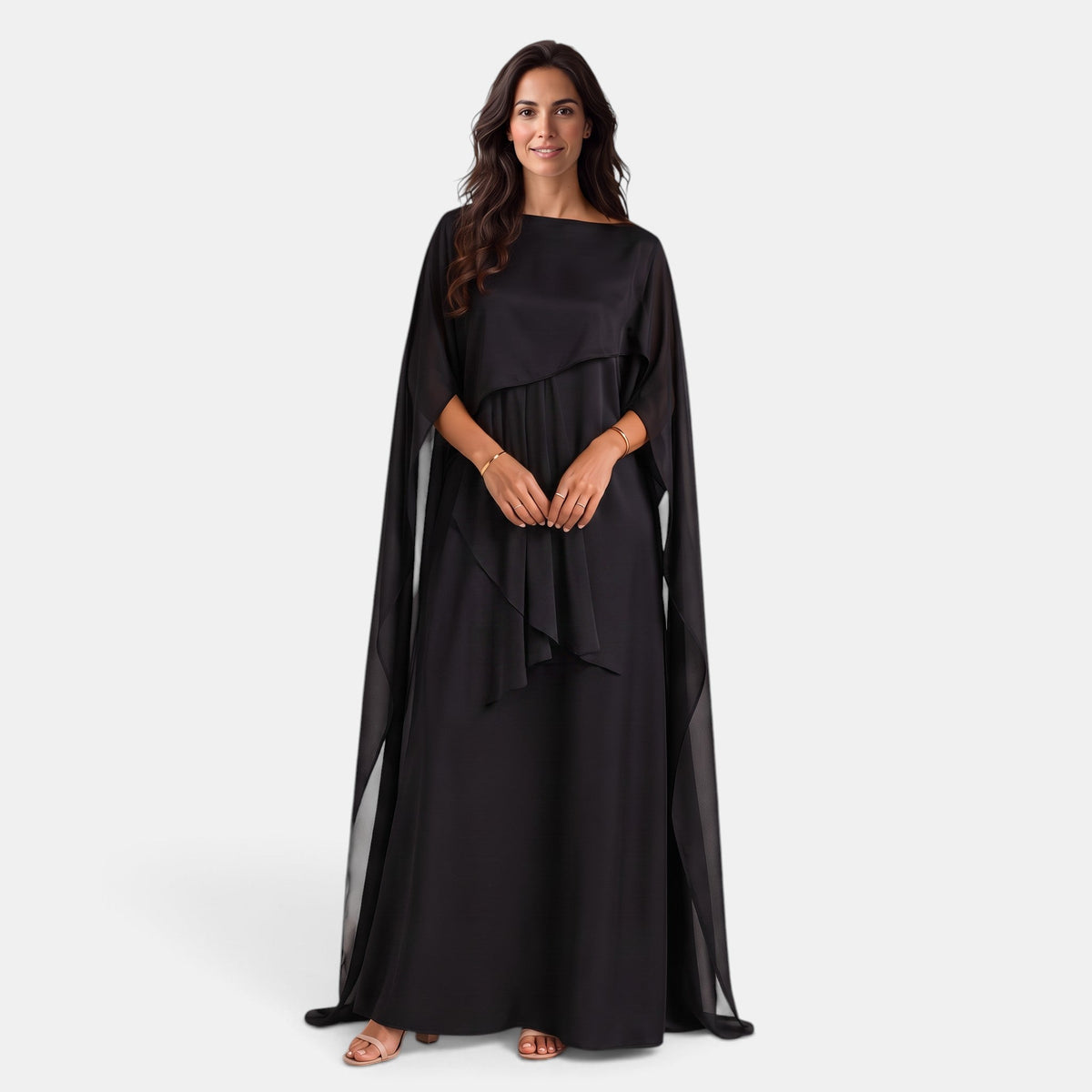 Elegant Women's Long Dress with Draped Cape for Party
