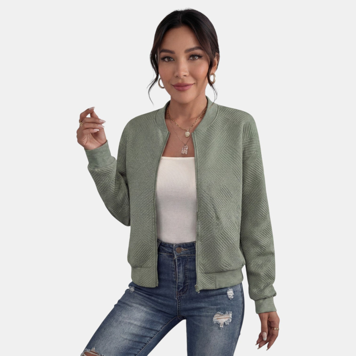 Women's Mid-Season Jacket with Zipper and Pockets