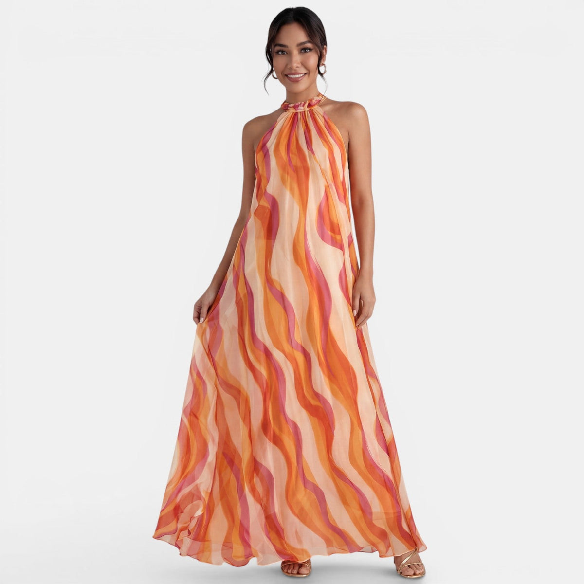 Orange Ombre Halter Maxi Dress